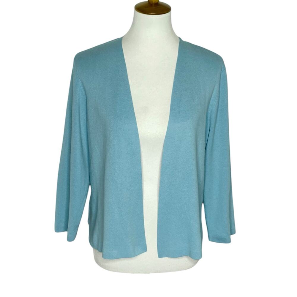 J Jill Organic Cotton Open Front Cardigan Sweater Blue Medium Coastal Minimalist